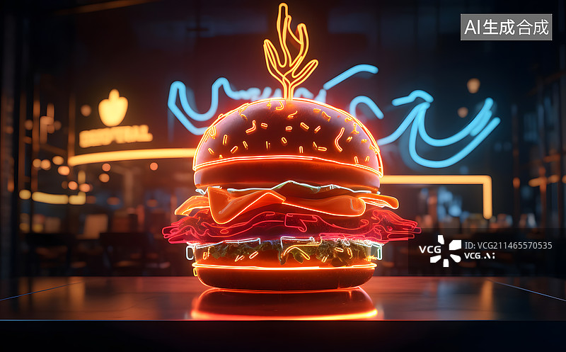 【AI数字艺术】发光的汉堡图片素材