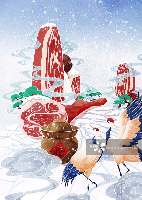 二十四节气大雪腊肉火腿创意海报图片素材