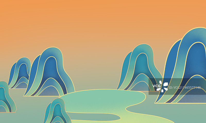 国潮风山水插画背景图片素材