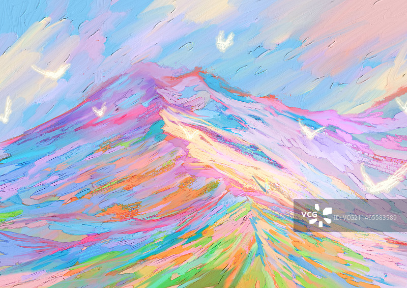 油画笔触山脉大自然风景背景图片素材