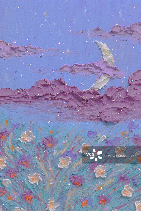 油画棒质感星空草地背景图片素材