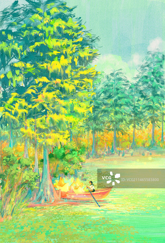 少女在湖面划船户外自然风景图片素材