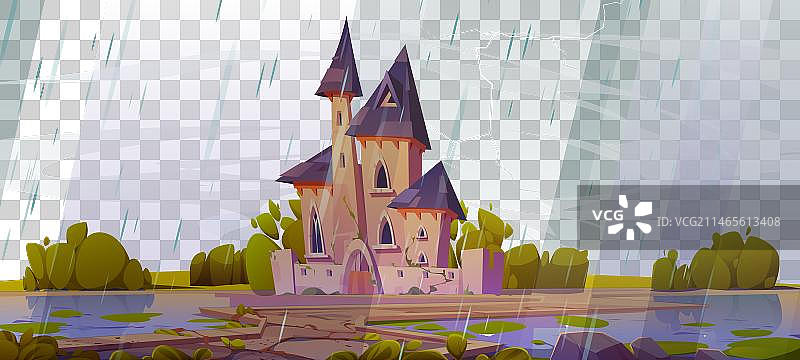 雨天下的皇家城堡图片素材