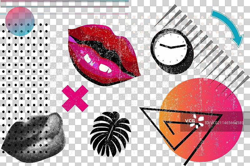 带有嘴唇的抽象现代拼贴背景图片素材