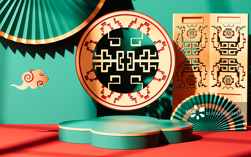 中国风产品展台电商背景3D渲染图片素材