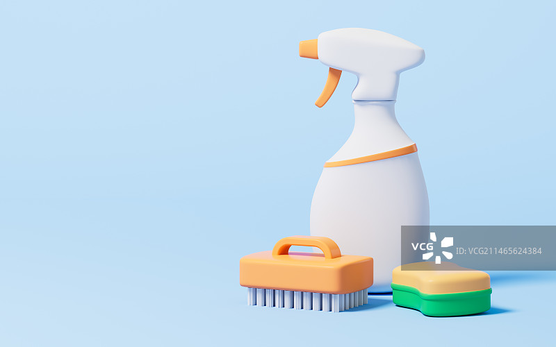 卡通消毒剂与海绵家政清洁3D渲染图片素材
