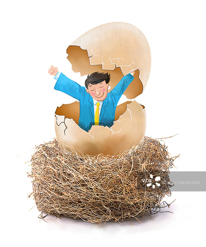 破碎的蛋壳，孵化出成功的商务人士图片素材
