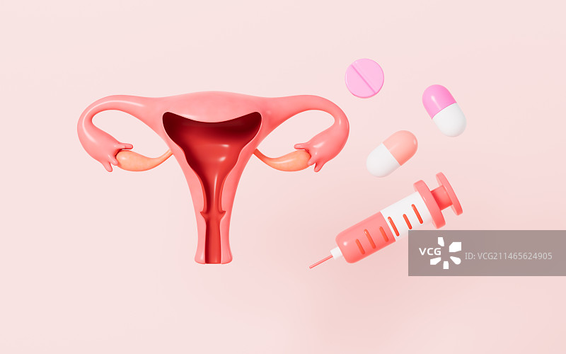 女性子宫解剖图与药物治疗3D渲染图片素材