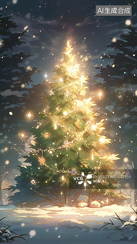 【AI数字艺术】圣诞节圣诞树插画图片素材
