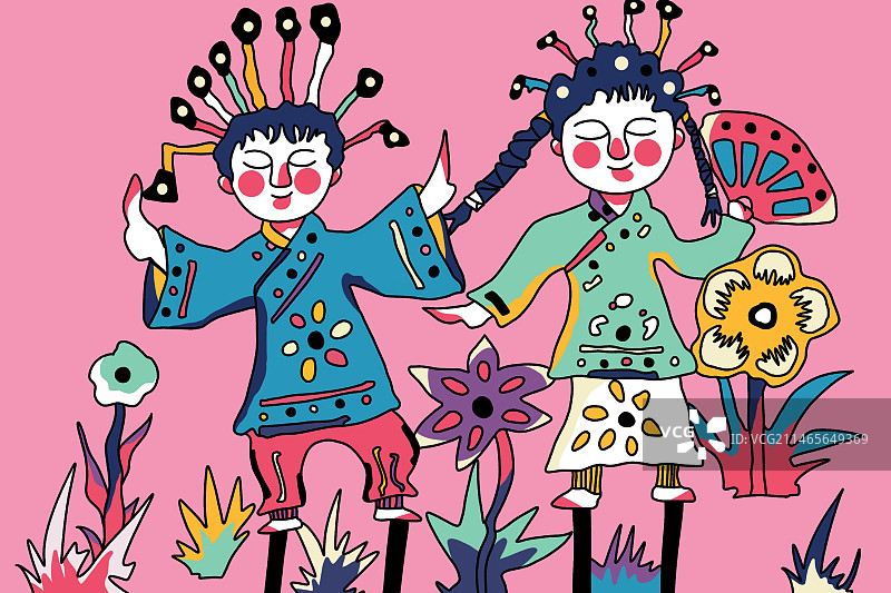 剪纸踩高跷图片素材