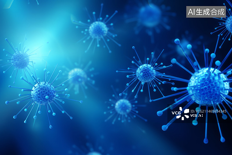 【AI数字艺术】蓝色微生物病毒病原体医学科技插图背景图片素材