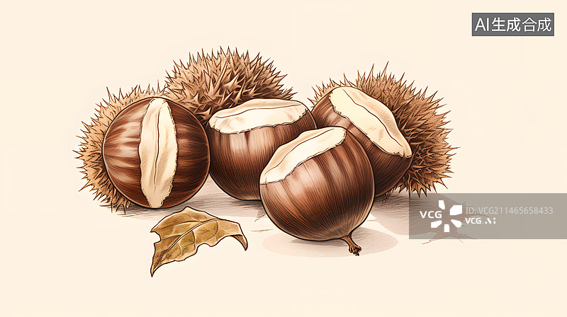 【AI数字艺术】板栗手绘插画图片素材
