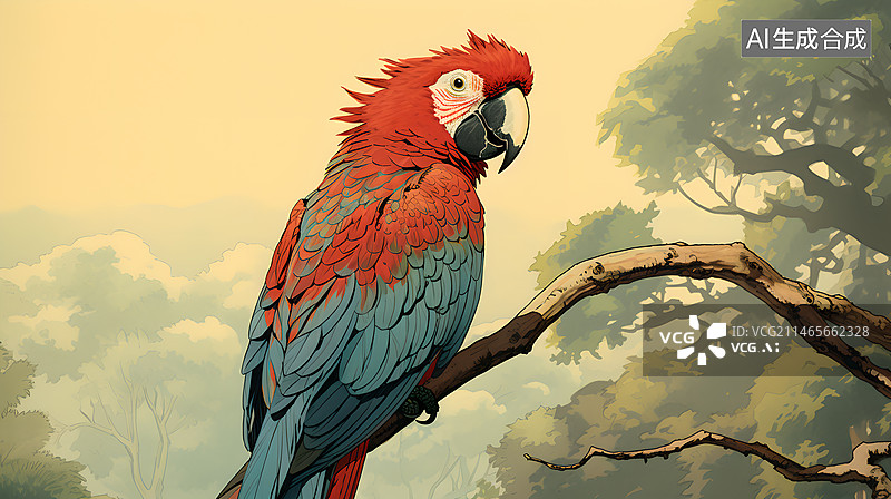 【AI数字艺术】鹦鹉手绘插画图片素材