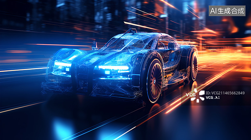 【AI数字艺术】发光线条组成的汽车图片素材