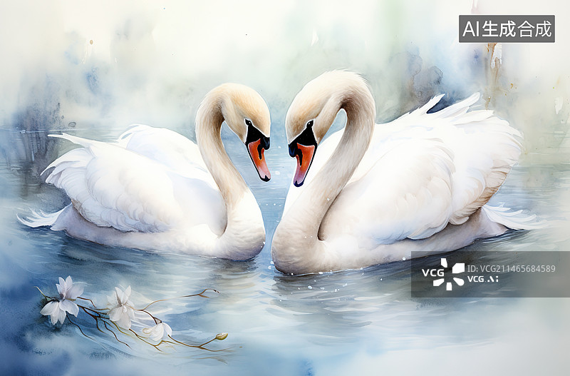 【AI数字艺术】天鹅在湖上游泳的特写镜头图片素材