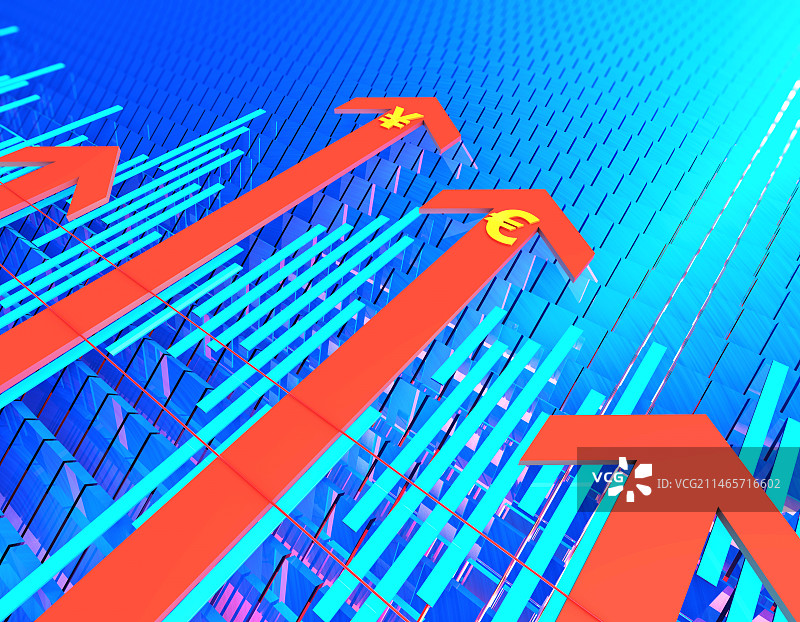 经济成功箭头事业发展欧元与人民币符号图片素材