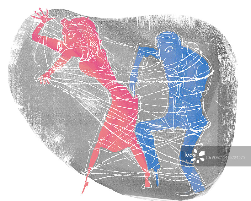 被乱七八糟的爱情的缘分困住的男性女性图片素材