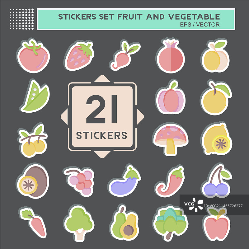 水果和蔬菜相关贴纸套装图片素材