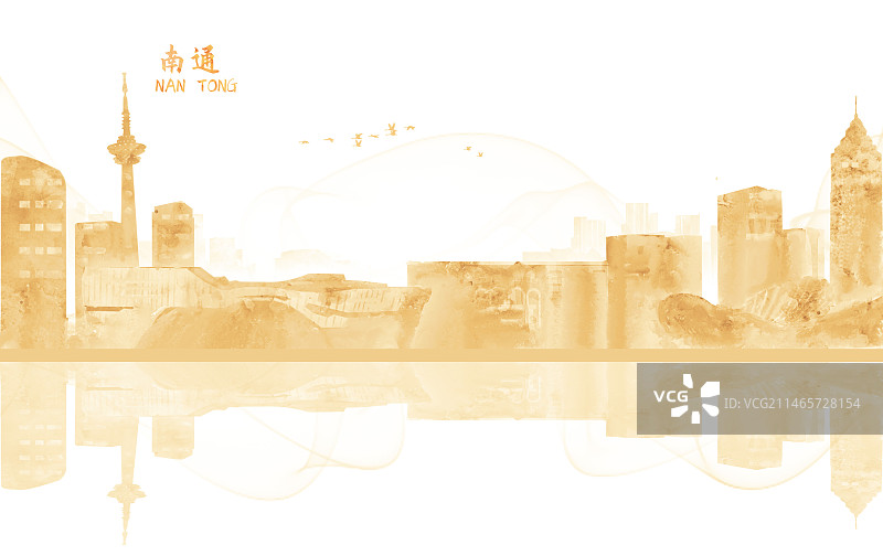 金色南通城市建筑插画背景图片素材
