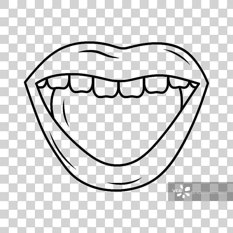 张开的嘴巴与牙齿和舌头线性涂鸦图片素材