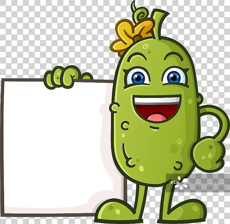 可爱的泡菜卡通人物举着空白标牌图片素材