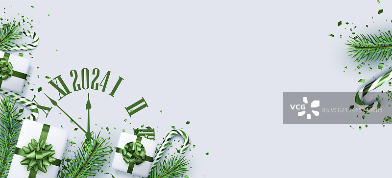 2024新年绿色横幅背景图片素材