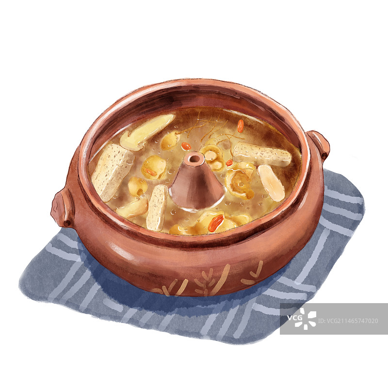 汽锅鸡水彩插画图片素材