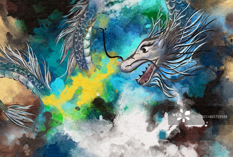 手绘中国风水墨龙图片素材