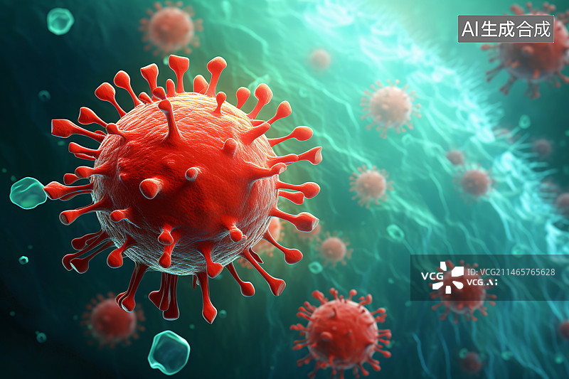 【AI数字艺术】世界艾滋病日概念插图，艾滋病毒感染细胞图片素材