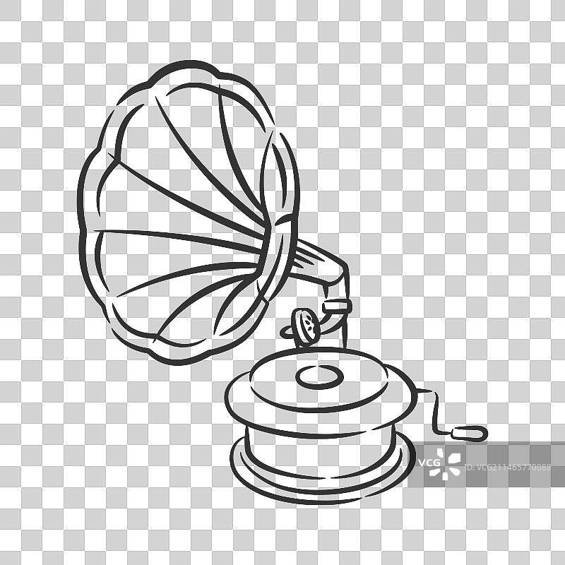 老式留声机音乐线条手绘图片素材