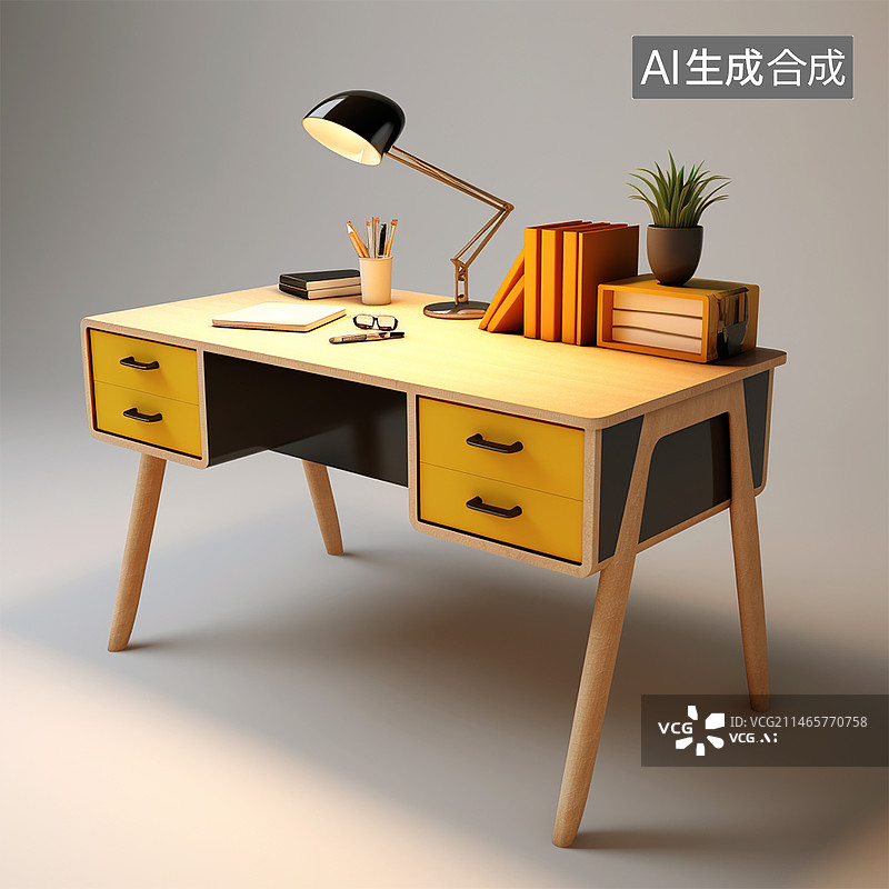 【AI数字艺术】写字桌3d插图图片素材