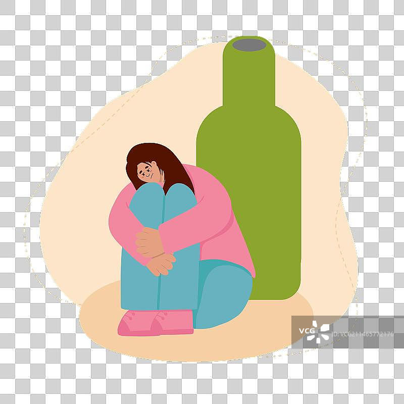 患有抑郁症的酗酒悲伤女孩图片素材