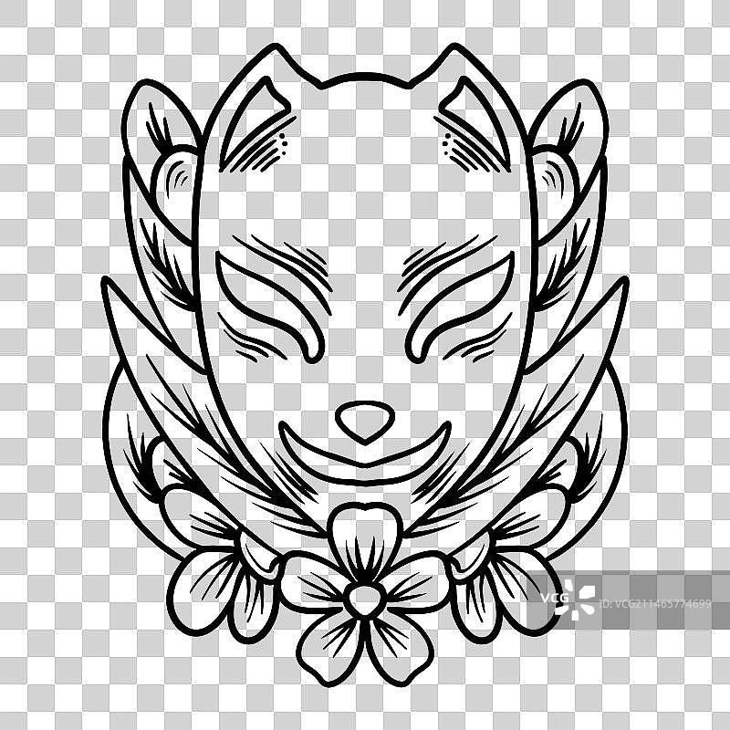 传统神话面具单线标志狐狸图片素材