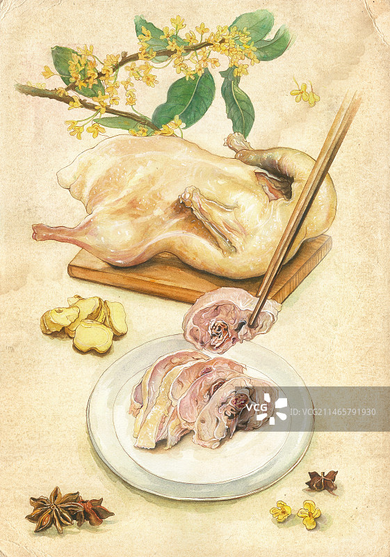 南京盐水鸭水彩插画图片素材