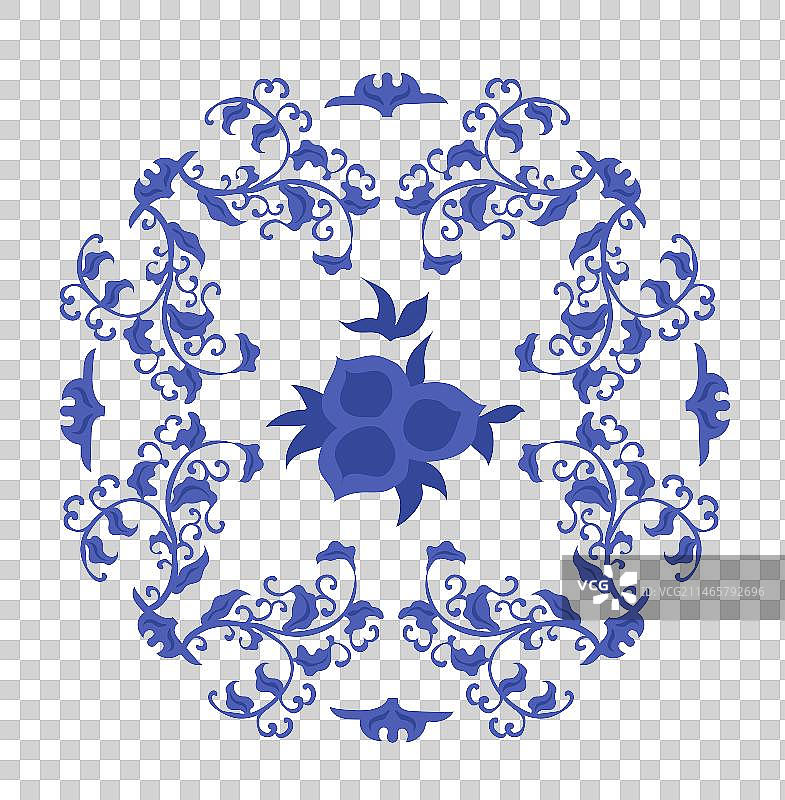 蓝色青花瓷矢量花纹纹样元素图片素材