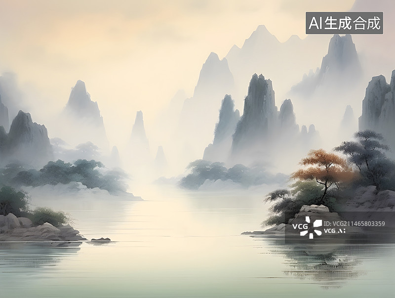 【AI数字艺术】中国风山水画图片素材