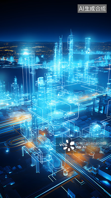 【AI数字艺术】炫彩科技大规模城市数字孪生图片素材