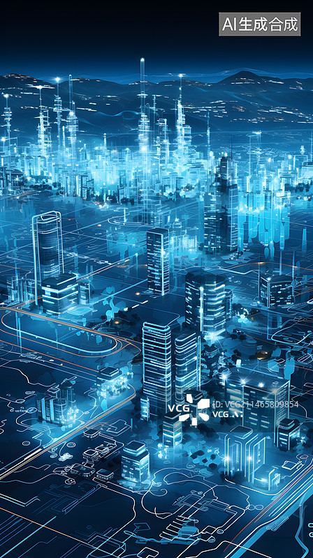 【AI数字艺术】炫彩科技大规模城市数字孪生图片素材