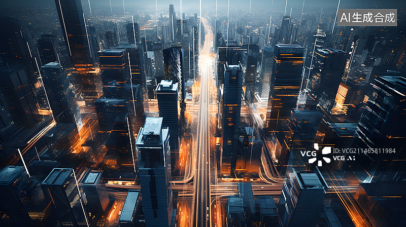 【AI数字艺术】大规模城市数字孪生道路交通流图片素材