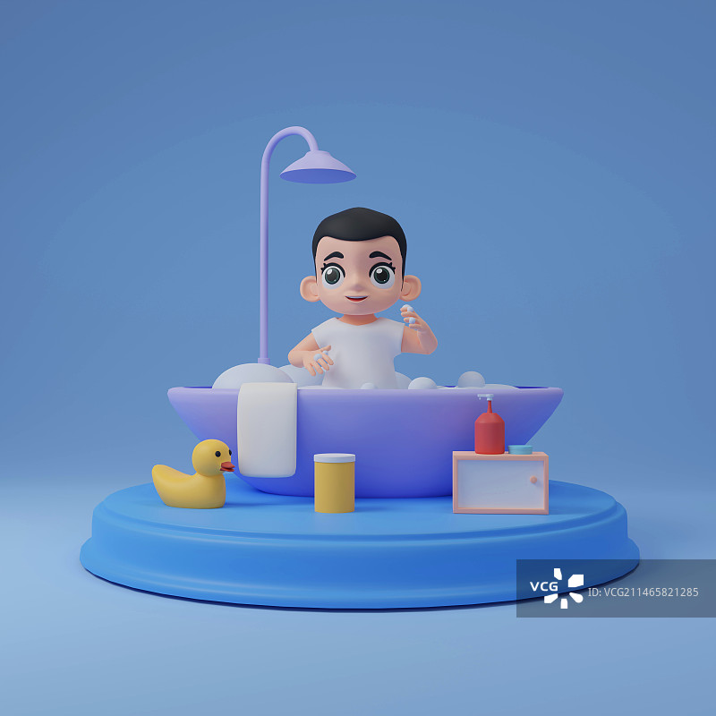 一个婴儿正在洗澡3D建模插画图片素材