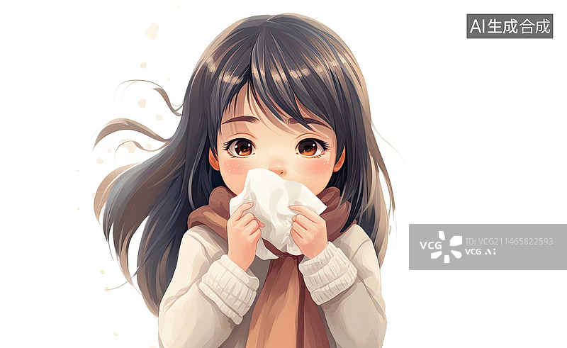 【AI数字艺术】咳嗽和打喷嚏的小女孩图片素材