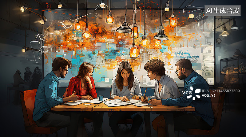 【AI数字艺术】会议室内白领精英头脑风暴图片素材