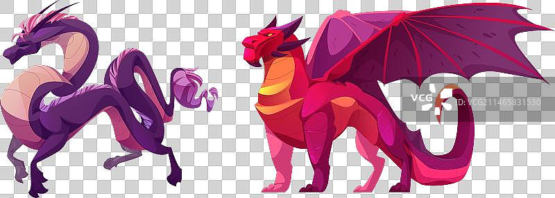 白色背景上的卡通龙和格里芬图片素材