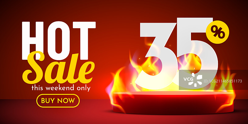 具有燃烧效果的35%折扣促销banner图片素材
