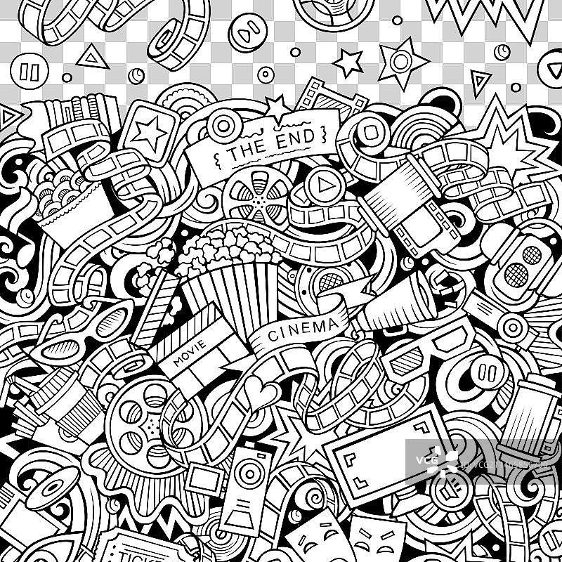 卡通可爱涂鸦电影院框架设计图片素材