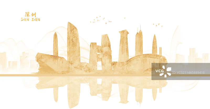 金色深圳城市建筑插画剪影图片素材