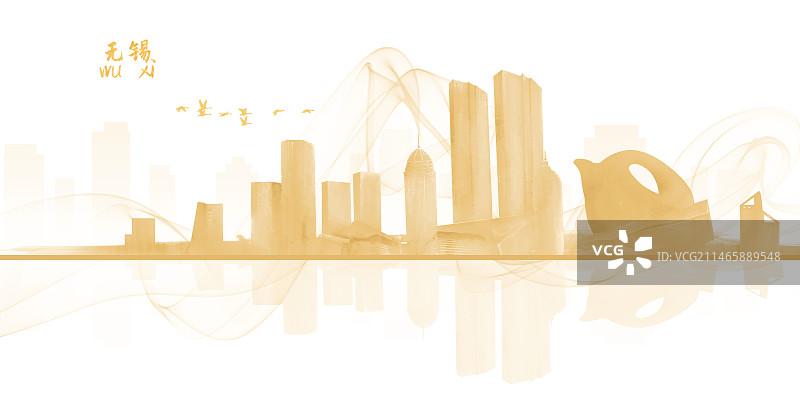 金色无锡城市建筑插画剪影图片素材