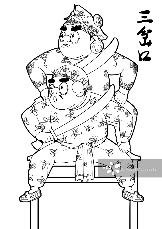 传统文化京剧-三岔口线稿图片素材