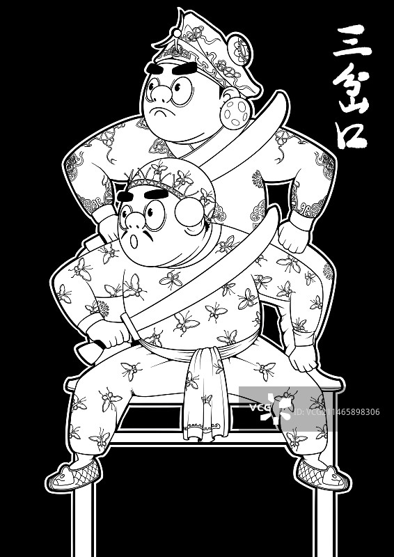 传统京剧三岔口线稿-02图片素材