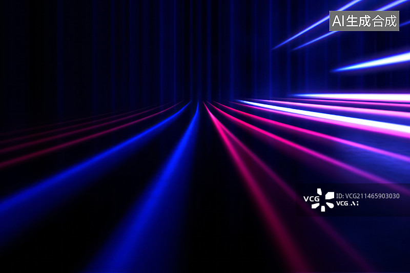 【AI数字艺术】蓝紫色发光线条轨迹抽象科技背景图片素材